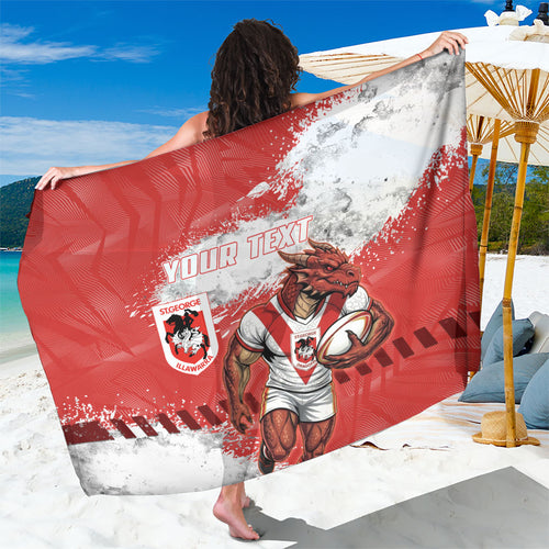 Personalised St. George Illawarra Dragons Rugby Sarong Red Dragon Mascot - Sporty Splash Art Style