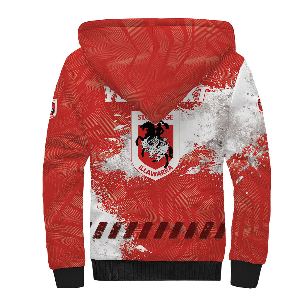 Personalised St. George Illawarra Dragons Rugby Sherpa Hoodie Red Dragon Mascot - Sporty Splash Art Style