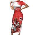 Personalised St. George Illawarra Dragons Rugby Short Sleeve Bodycon Dress Red Dragon Mascot - Sporty Splash Art Style