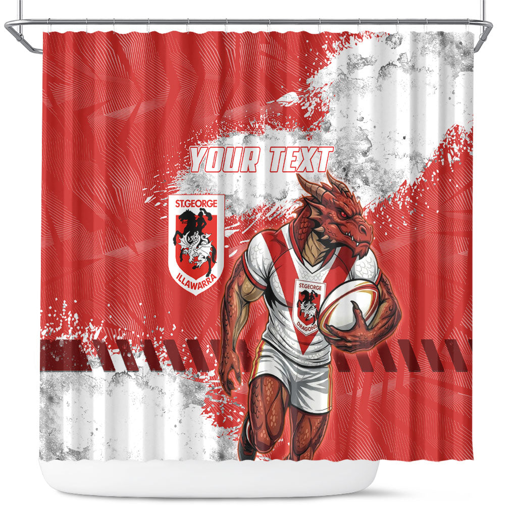 Personalised St. George Illawarra Dragons Rugby Shower Curtain Red Dragon Mascot - Sporty Splash Art Style
