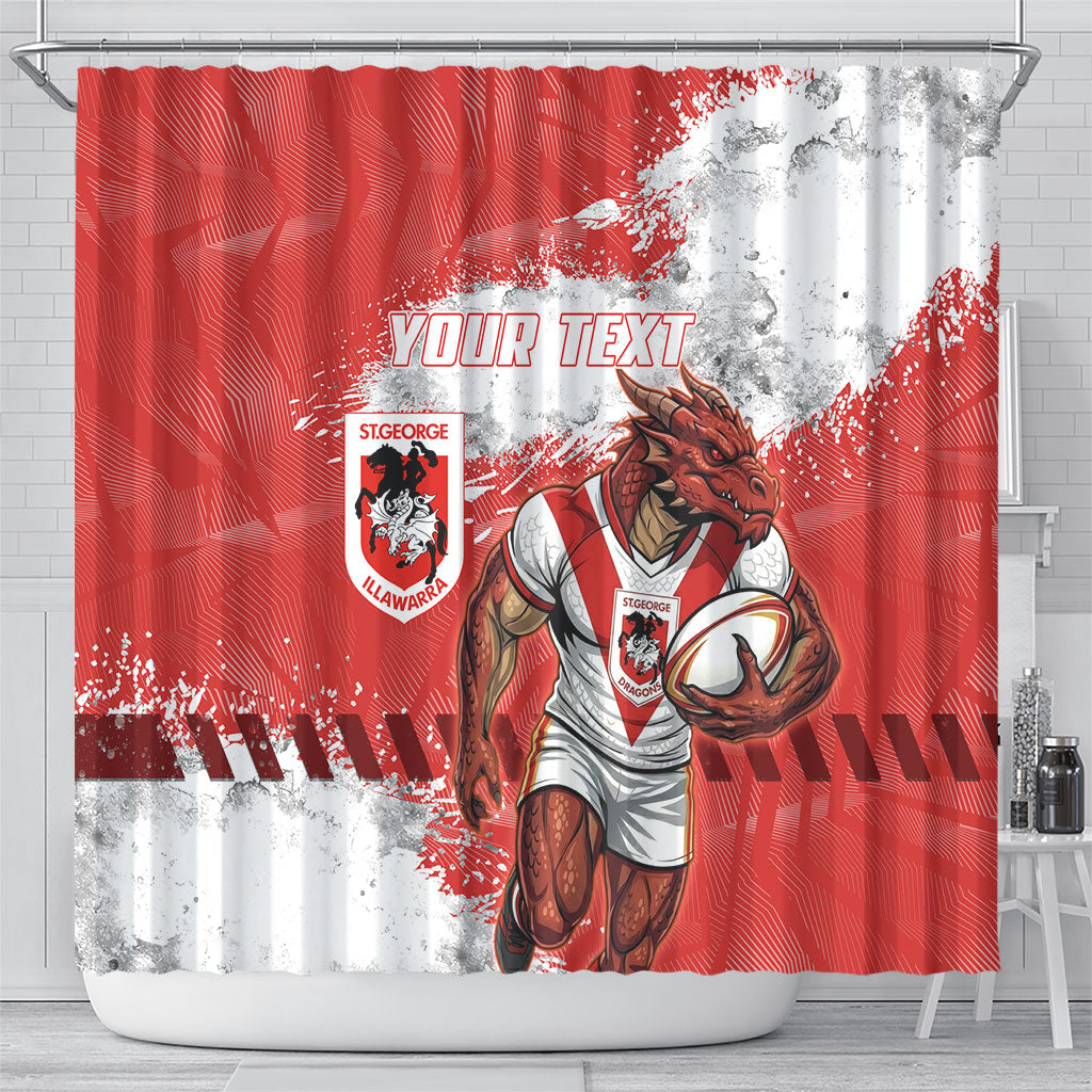 Personalised St. George Illawarra Dragons Rugby Shower Curtain Red Dragon Mascot - Sporty Splash Art Style