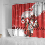 Personalised St. George Illawarra Dragons Rugby Shower Curtain Red Dragon Mascot - Sporty Splash Art Style
