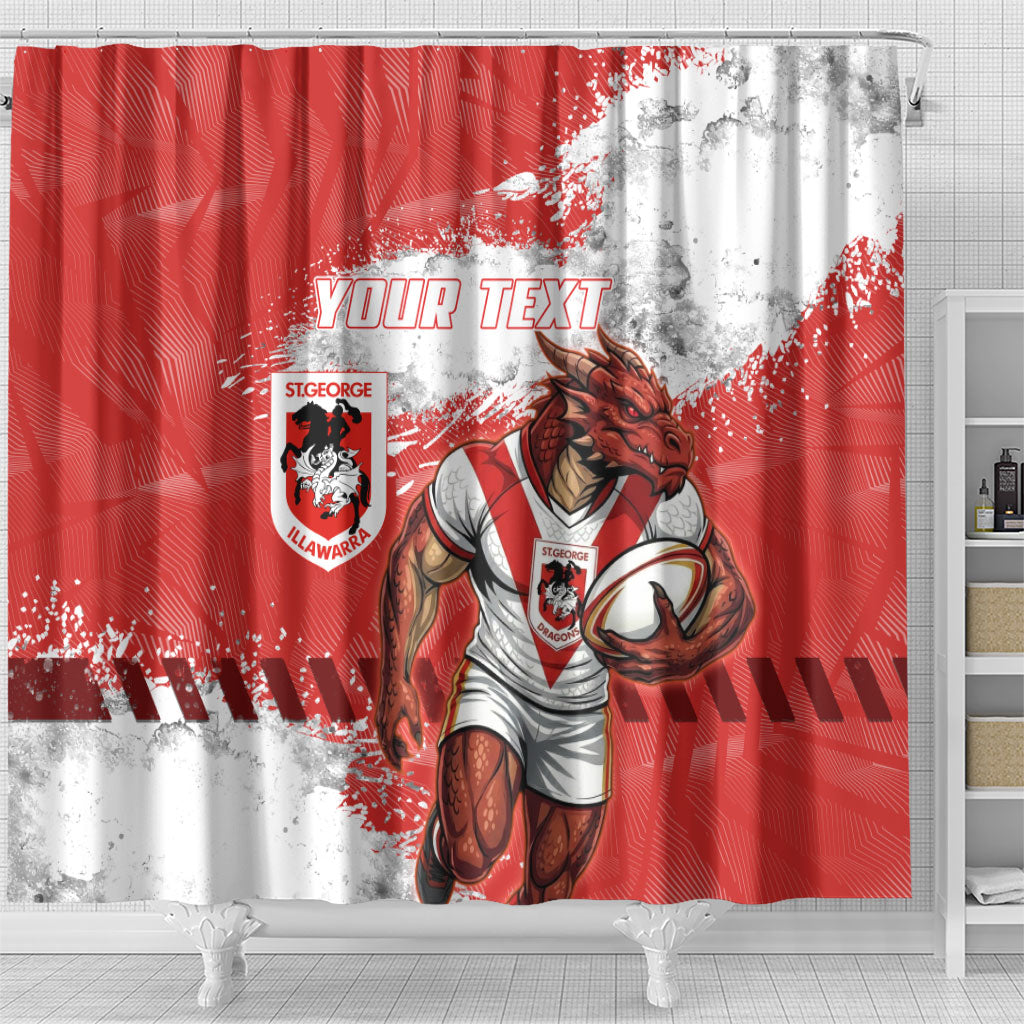 Personalised St. George Illawarra Dragons Rugby Shower Curtain Red Dragon Mascot - Sporty Splash Art Style