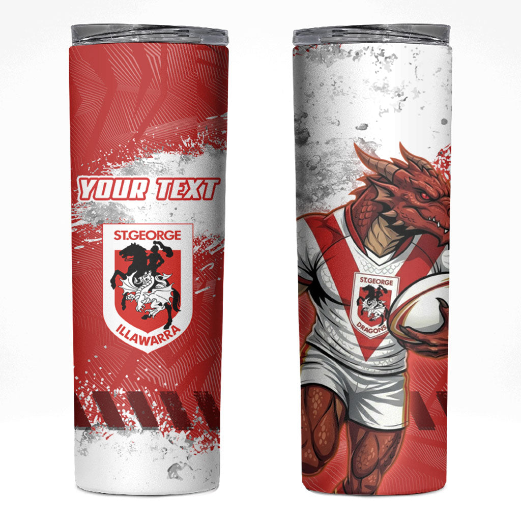 Personalised St. George Illawarra Dragons Rugby Skinny Tumbler Red Dragon Mascot - Sporty Splash Art Style
