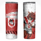 Personalised St. George Illawarra Dragons Rugby Skinny Tumbler Red Dragon Mascot - Sporty Splash Art Style
