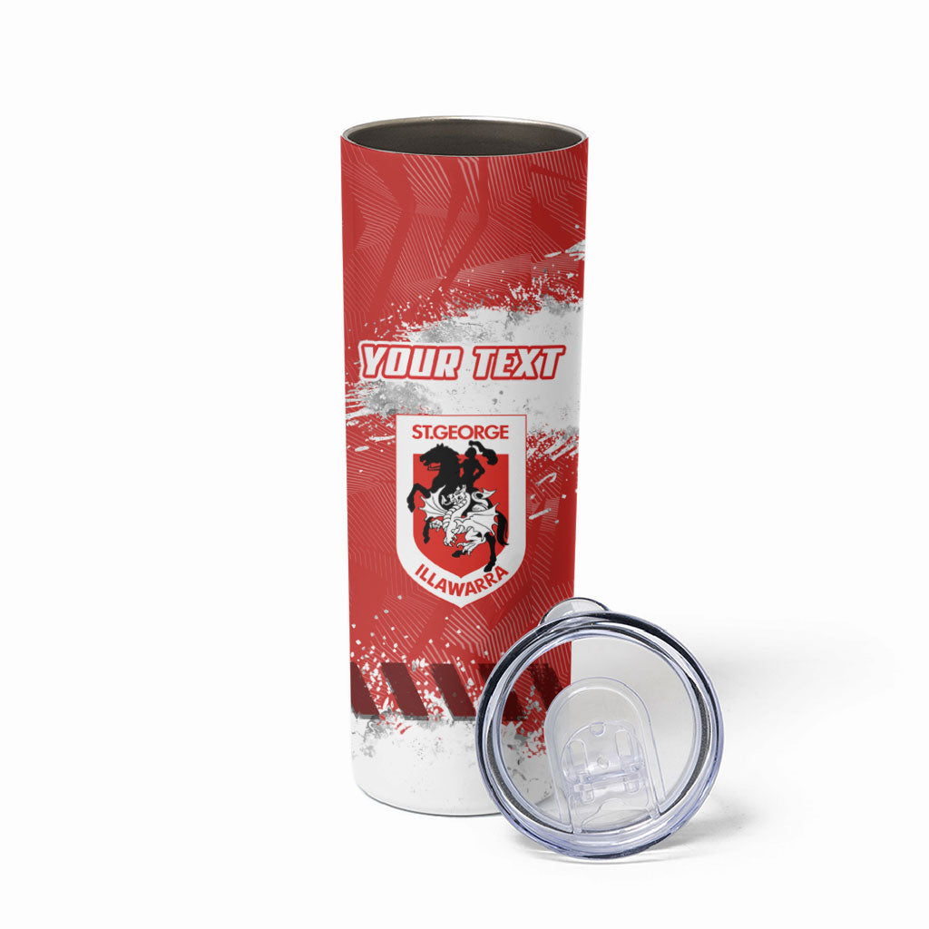 Personalised St. George Illawarra Dragons Rugby Skinny Tumbler Red Dragon Mascot - Sporty Splash Art Style
