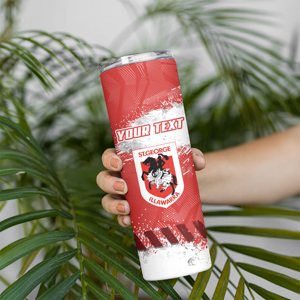 Personalised St. George Illawarra Dragons Rugby Skinny Tumbler Red Dragon Mascot - Sporty Splash Art Style