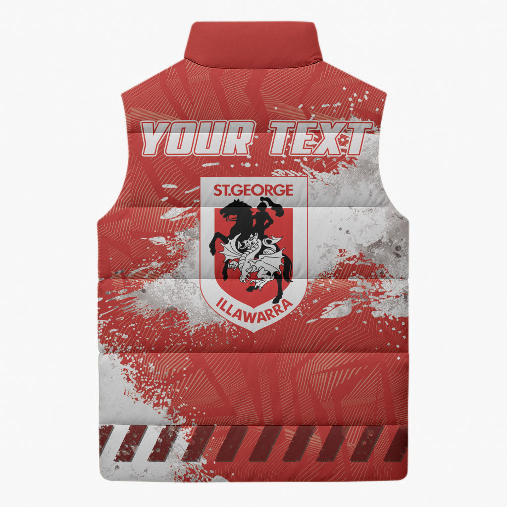 Personalised St. George Illawarra Dragons Rugby Sleeveless Puffer Jacket Red Dragon Mascot - Sporty Splash Art Style