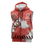 Personalised St. George Illawarra Dragons Rugby Sleeveless Zip Hoodie Red Dragon Mascot - Sporty Splash Art Style