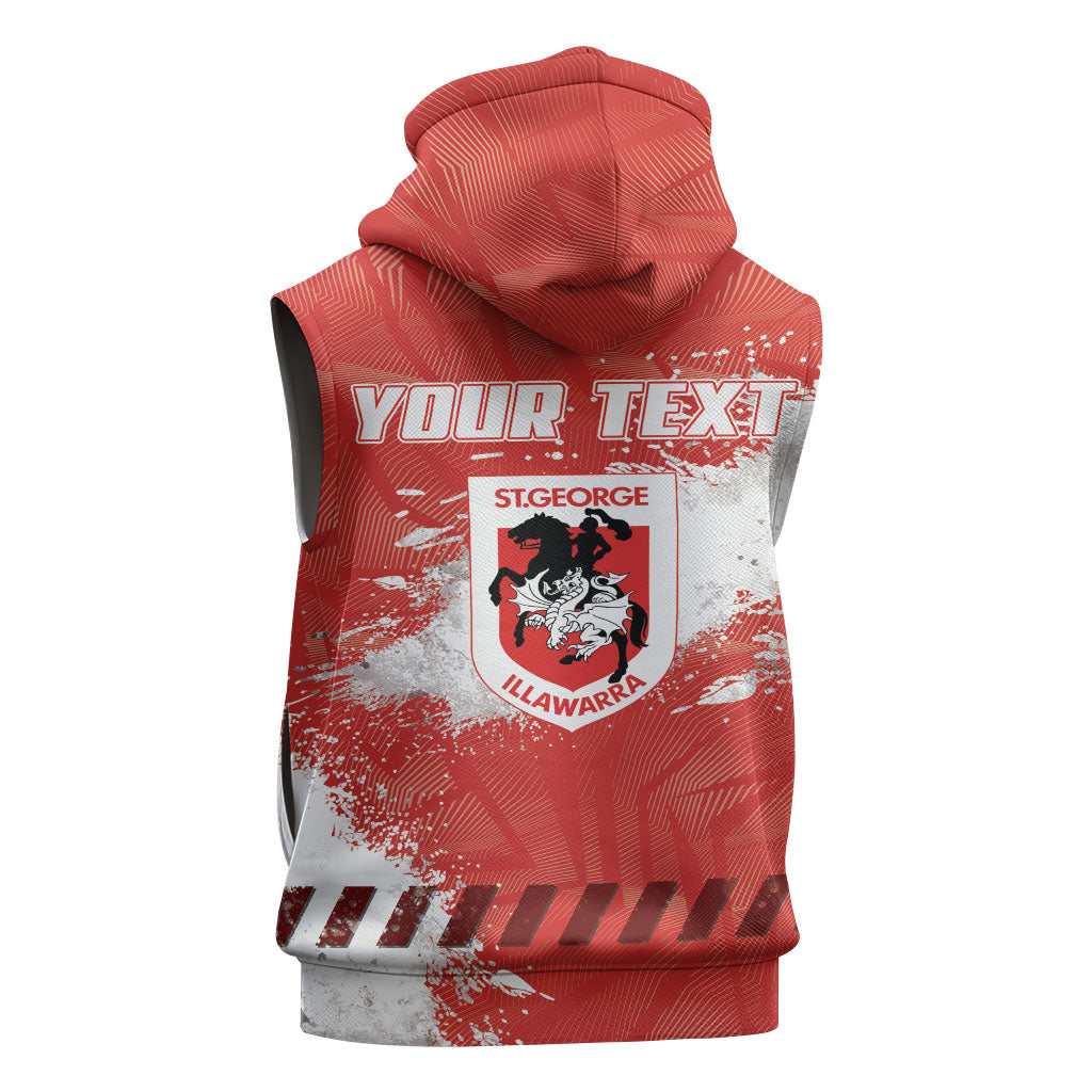 Personalised St. George Illawarra Dragons Rugby Sleeveless Zip Hoodie Red Dragon Mascot - Sporty Splash Art Style