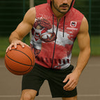 Personalised St. George Illawarra Dragons Rugby Sleeveless Zip Hoodie Red Dragon Mascot - Sporty Splash Art Style