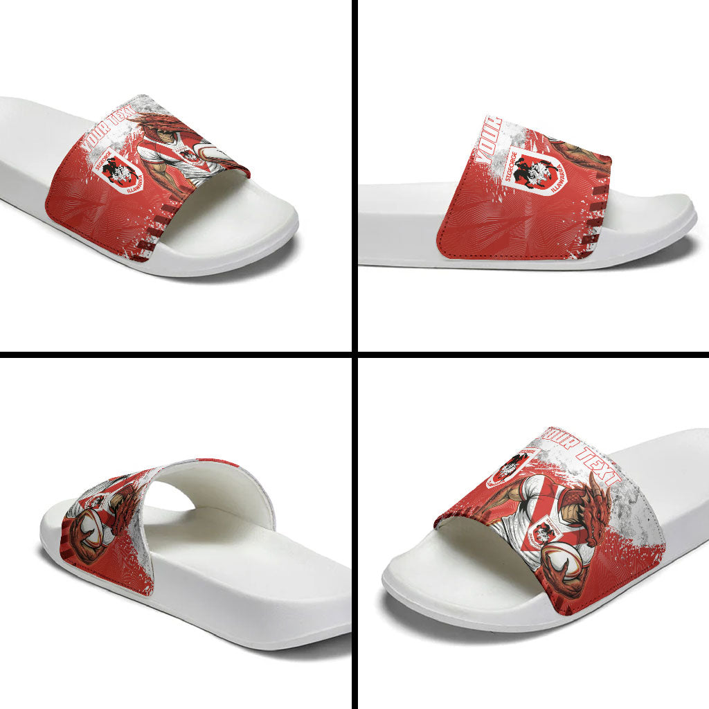 Personalised St. George Illawarra Dragons Rugby Slide Sandals Red Dragon Mascot - Sporty Splash Art Style