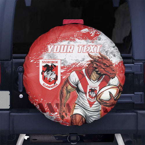 Personalised St. George Illawarra Dragons Rugby Spare Tire Cover Red Dragon Mascot - Sporty Splash Art Style