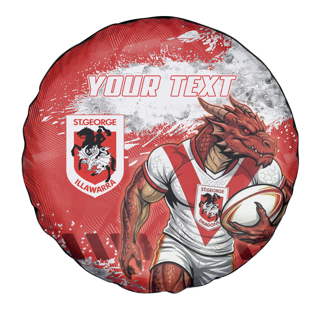 Personalised St. George Illawarra Dragons Rugby Spare Tire Cover Red Dragon Mascot - Sporty Splash Art Style