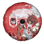 Personalised St. George Illawarra Dragons Rugby Spare Tire Cover Red Dragon Mascot - Sporty Splash Art Style