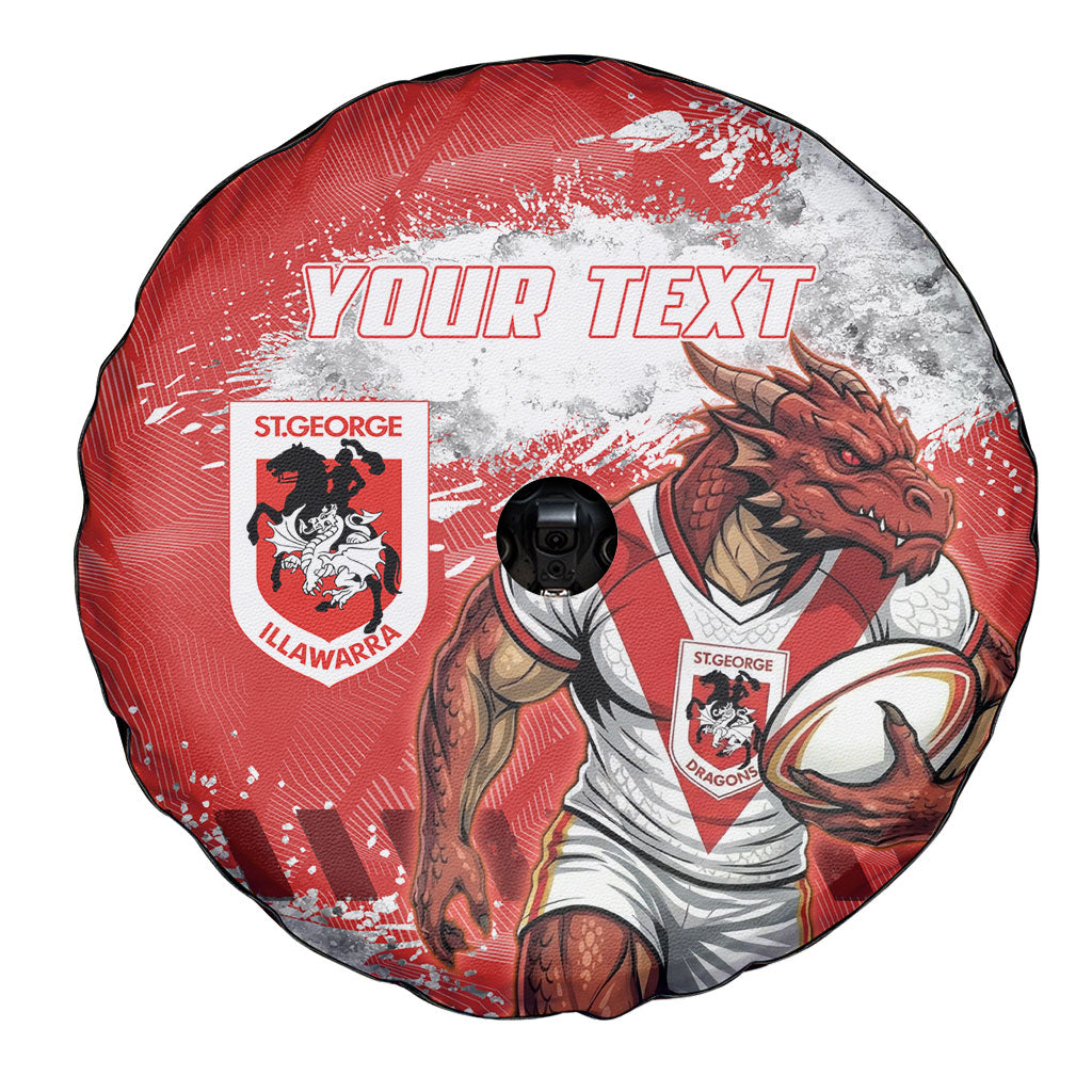 Personalised St. George Illawarra Dragons Rugby Spare Tire Cover Red Dragon Mascot - Sporty Splash Art Style