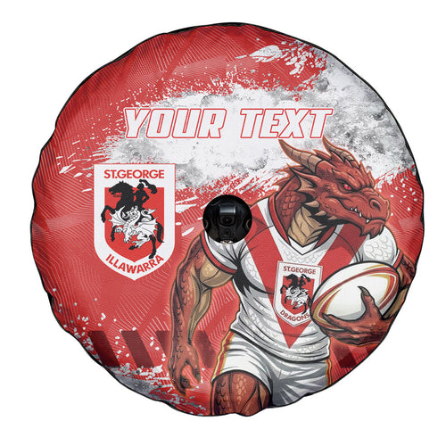 Personalised St. George Illawarra Dragons Rugby Spare Tire Cover Red Dragon Mascot - Sporty Splash Art Style