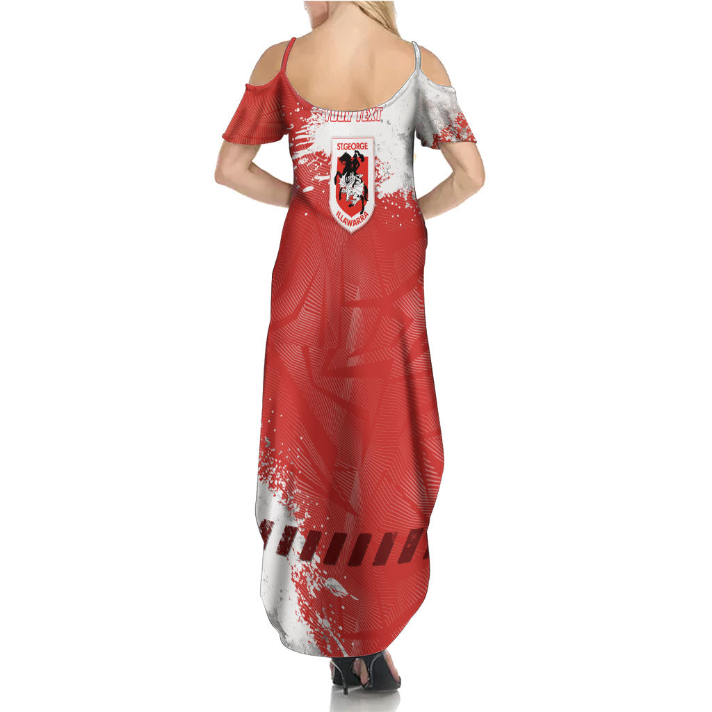 Personalised St. George Illawarra Dragons Rugby Summer Maxi Dress Red Dragon Mascot - Sporty Splash Art Style