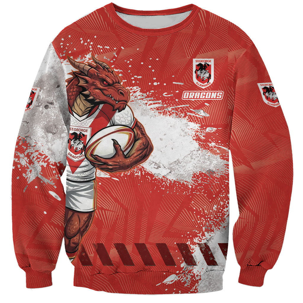 Personalised St. George Illawarra Dragons Rugby Sweatshirt Red Dragon Mascot - Sporty Splash Art Style