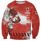 Personalised St. George Illawarra Dragons Rugby Sweatshirt Red Dragon Mascot - Sporty Splash Art Style
