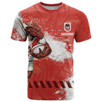 Personalised St. George Illawarra Dragons Rugby T Shirt Red Dragon Mascot - Sporty Splash Art Style