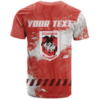 Personalised St. George Illawarra Dragons Rugby T Shirt Red Dragon Mascot - Sporty Splash Art Style