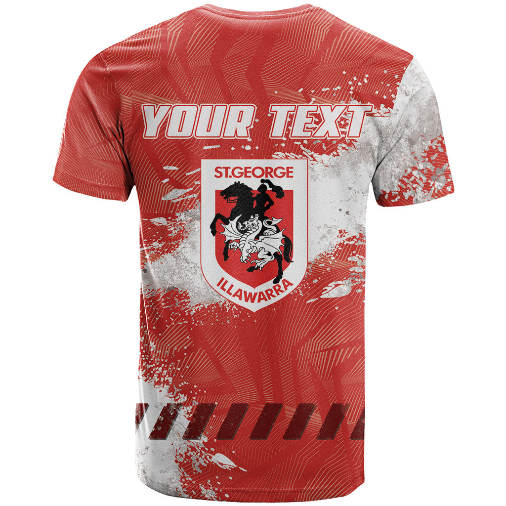 Personalised St. George Illawarra Dragons Rugby T Shirt Red Dragon Mascot - Sporty Splash Art Style