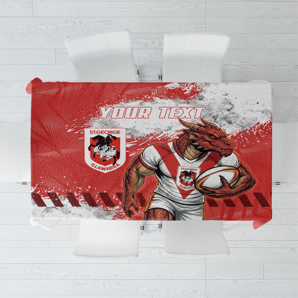 Personalised St. George Illawarra Dragons Rugby Tablecloth Red Dragon Mascot - Sporty Splash Art Style