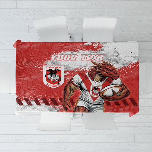 Personalised St. George Illawarra Dragons Rugby Tablecloth Red Dragon Mascot - Sporty Splash Art Style