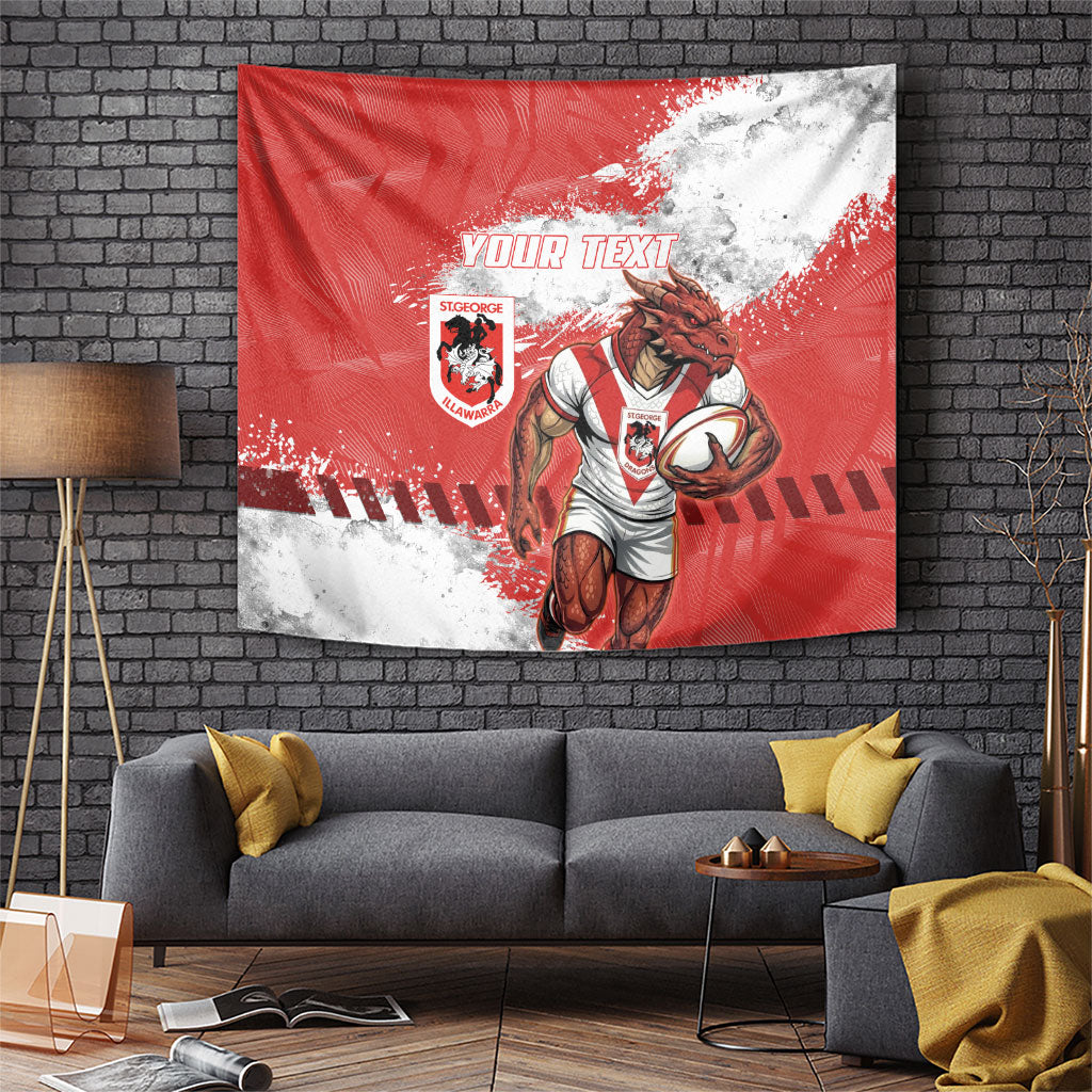 Personalised St. George Illawarra Dragons Rugby Tapestry Red Dragon Mascot - Sporty Splash Art Style