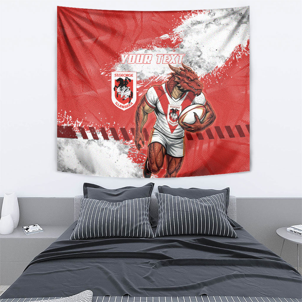 Personalised St. George Illawarra Dragons Rugby Tapestry Red Dragon Mascot - Sporty Splash Art Style