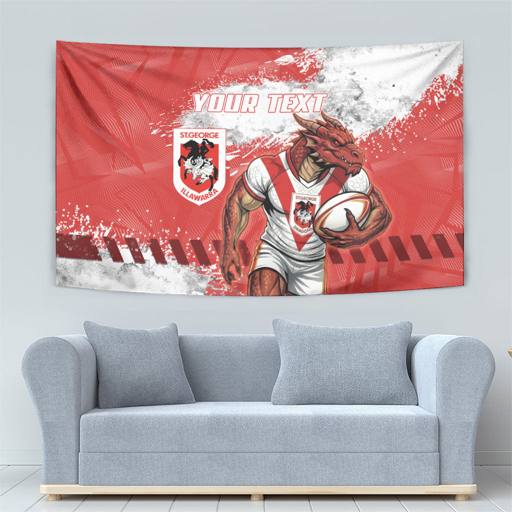 Personalised St. George Illawarra Dragons Rugby Tapestry Red Dragon Mascot - Sporty Splash Art Style