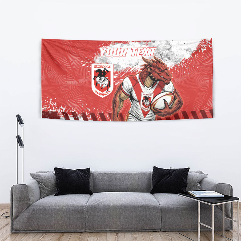 Personalised St. George Illawarra Dragons Rugby Tapestry Red Dragon Mascot - Sporty Splash Art Style