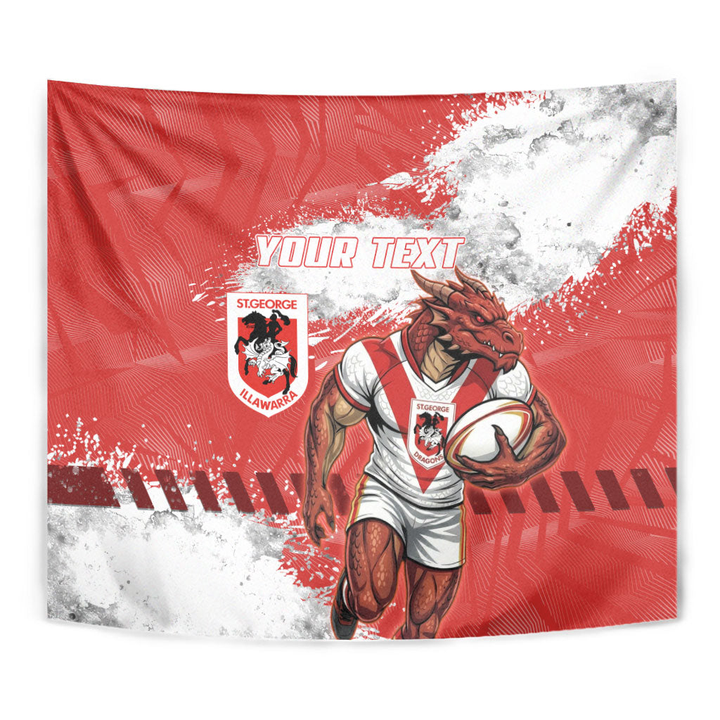 Personalised St. George Illawarra Dragons Rugby Tapestry Red Dragon Mascot - Sporty Splash Art Style