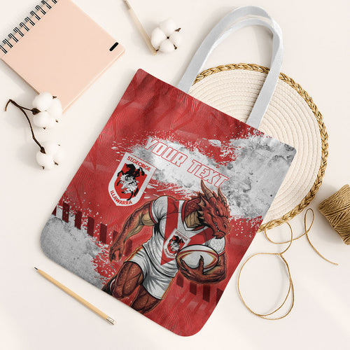 Personalised St. George Illawarra Dragons Rugby Tote Bag Red Dragon Mascot - Sporty Splash Art Style
