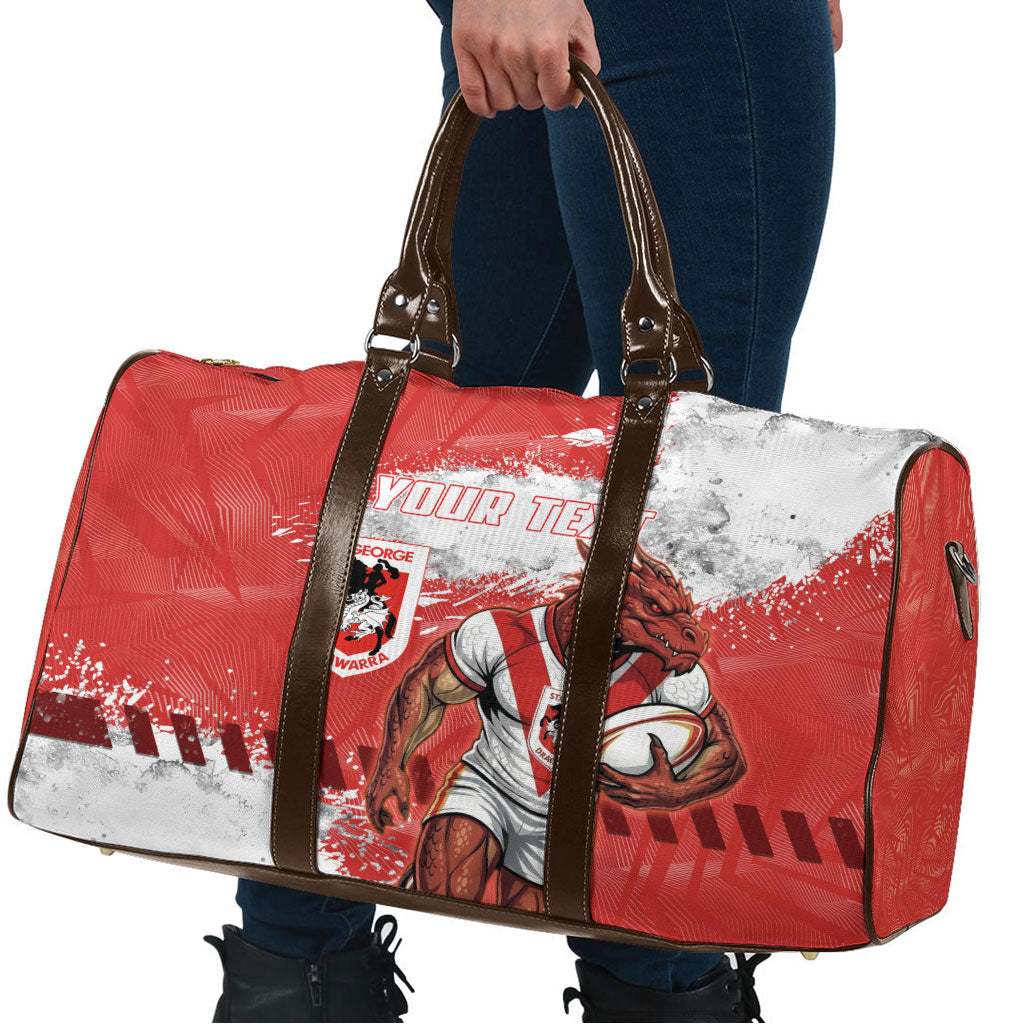 Personalised St. George Illawarra Dragons Rugby Travel Bag Red Dragon Mascot - Sporty Splash Art Style
