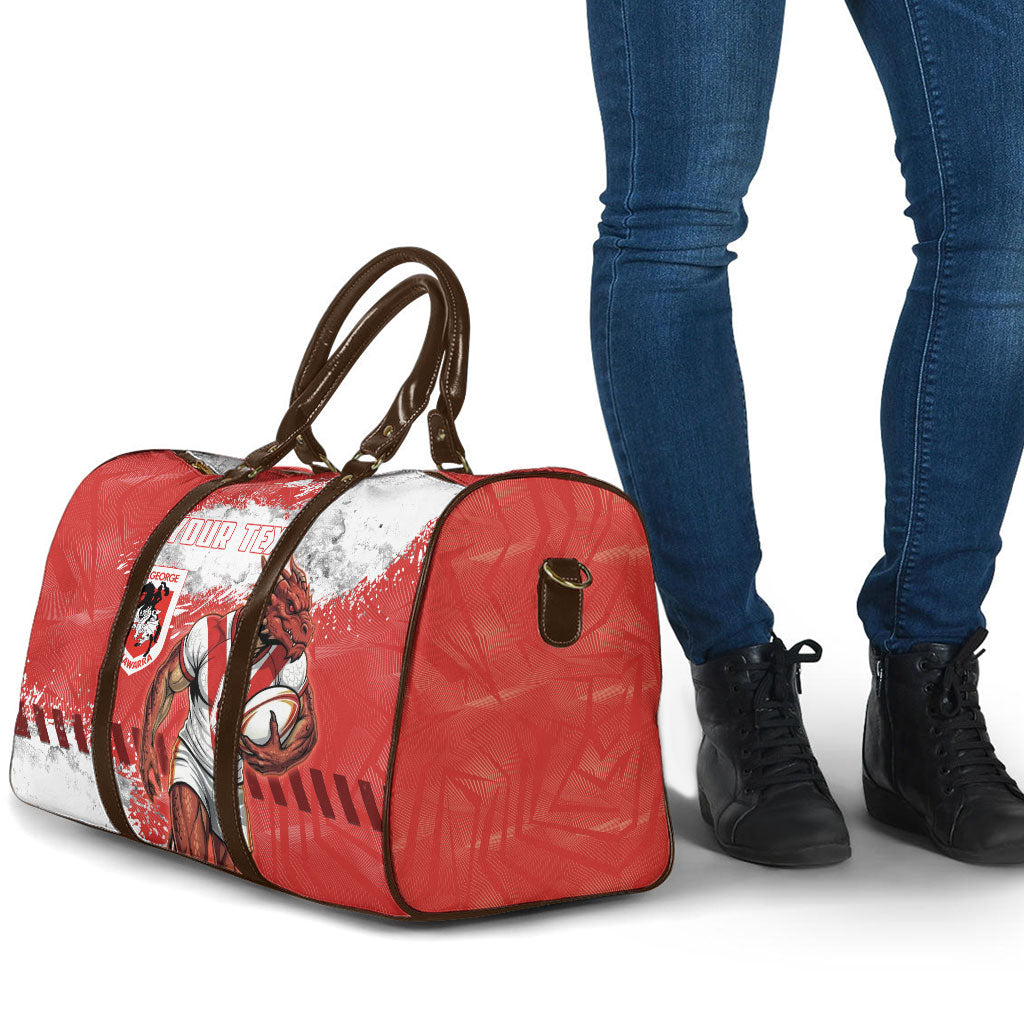 Personalised St. George Illawarra Dragons Rugby Travel Bag Red Dragon Mascot - Sporty Splash Art Style