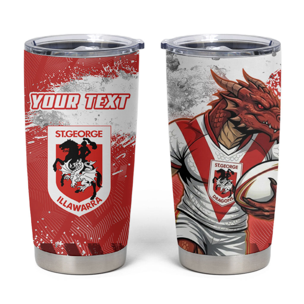 Personalised St. George Illawarra Dragons Rugby Tumbler Cup Red Dragon Mascot - Sporty Splash Art Style