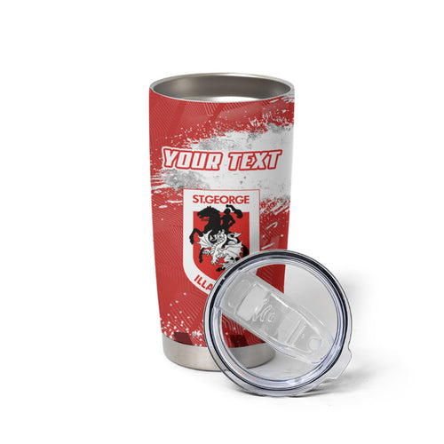 Personalised St. George Illawarra Dragons Rugby Tumbler Cup Red Dragon Mascot - Sporty Splash Art Style