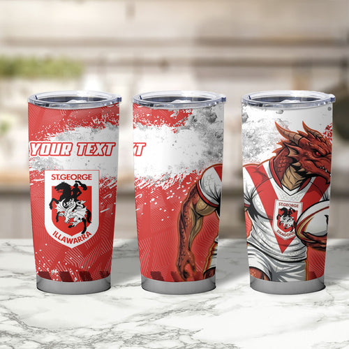 Personalised St. George Illawarra Dragons Rugby Tumbler Cup Red Dragon Mascot - Sporty Splash Art Style