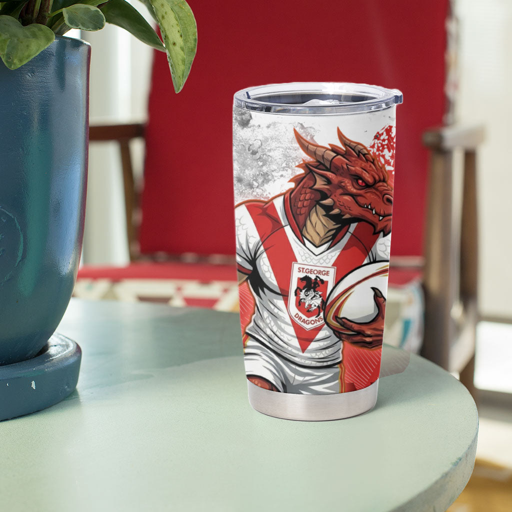Personalised St. George Illawarra Dragons Rugby Tumbler Cup Red Dragon Mascot - Sporty Splash Art Style