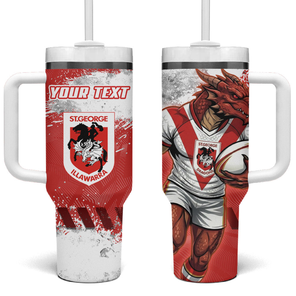 Personalised St. George Illawarra Dragons Rugby Tumbler With Handle Red Dragon Mascot - Sporty Splash Art Style