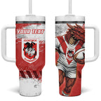 Personalised St. George Illawarra Dragons Rugby Tumbler With Handle Red Dragon Mascot - Sporty Splash Art Style