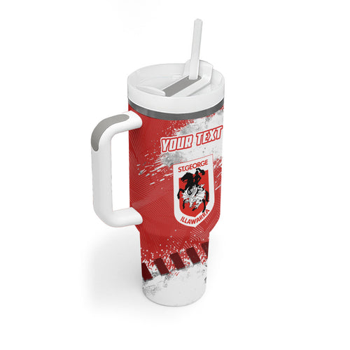 Personalised St. George Illawarra Dragons Rugby Tumbler With Handle Red Dragon Mascot - Sporty Splash Art Style
