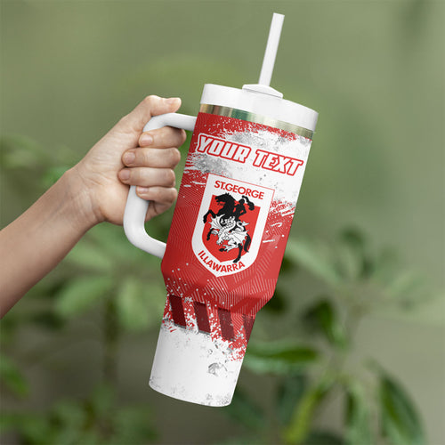 Personalised St. George Illawarra Dragons Rugby Tumbler With Handle Red Dragon Mascot - Sporty Splash Art Style