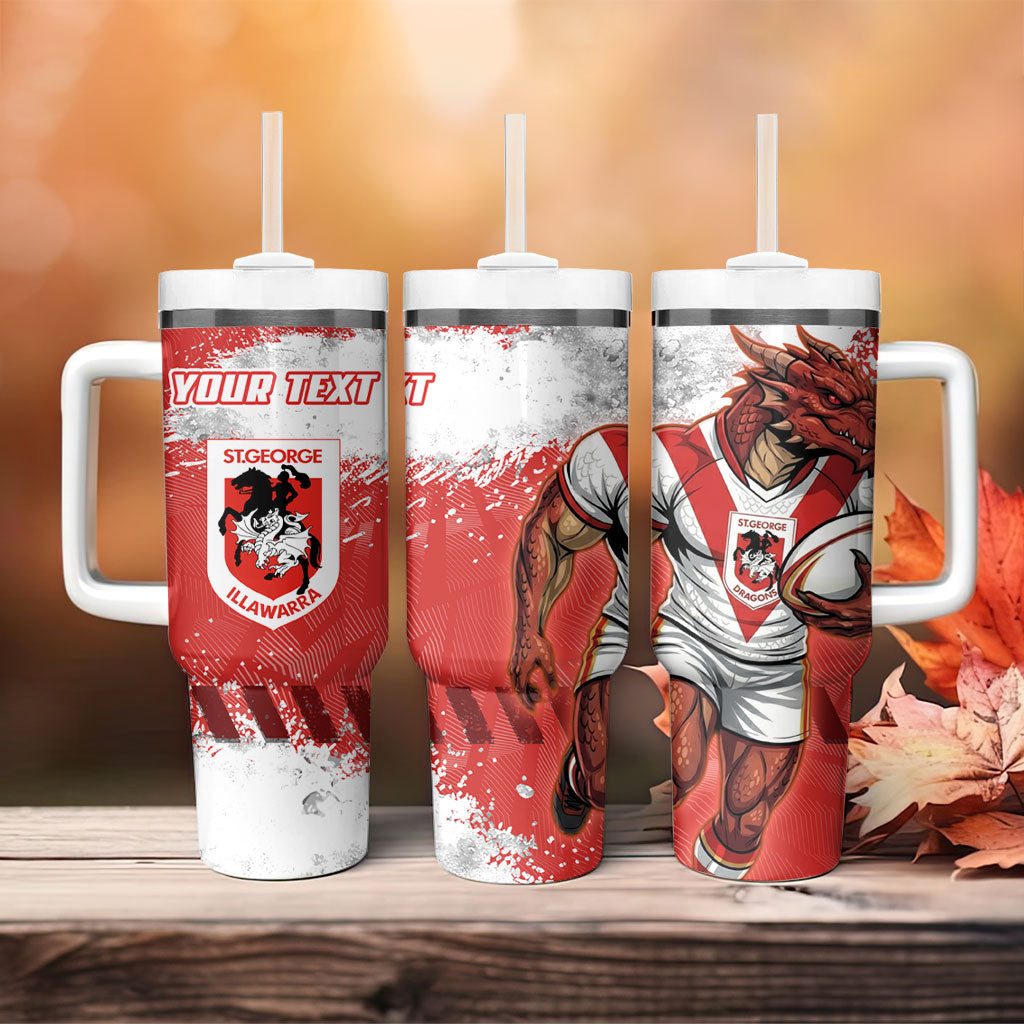 Personalised St. George Illawarra Dragons Rugby Tumbler With Handle Red Dragon Mascot - Sporty Splash Art Style