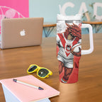 Personalised St. George Illawarra Dragons Rugby Tumbler With Handle Red Dragon Mascot - Sporty Splash Art Style