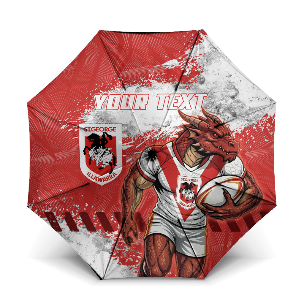 Personalised St. George Illawarra Dragons Rugby Umbrella Red Dragon Mascot - Sporty Splash Art Style
