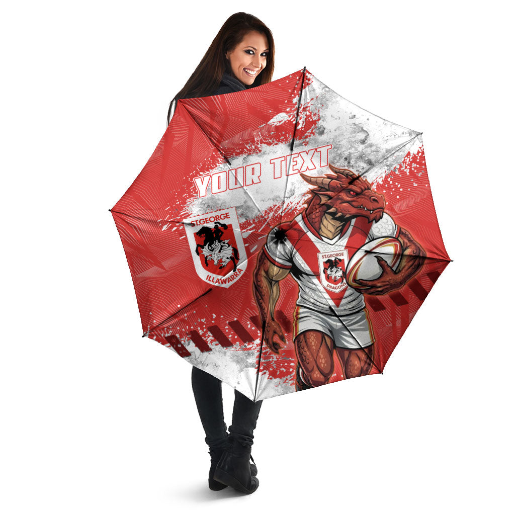 Personalised St. George Illawarra Dragons Rugby Umbrella Red Dragon Mascot - Sporty Splash Art Style