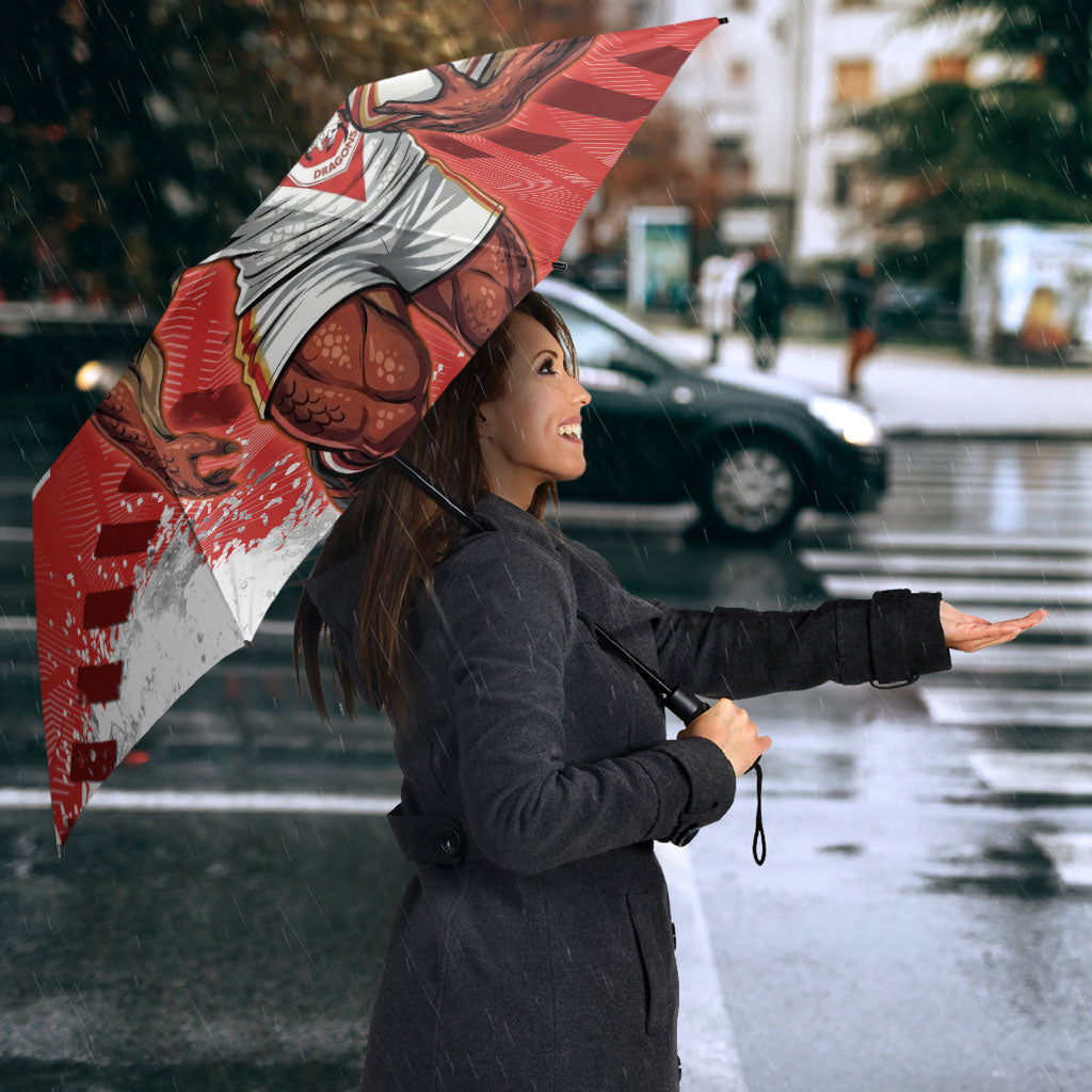 Personalised St. George Illawarra Dragons Rugby Umbrella Red Dragon Mascot - Sporty Splash Art Style